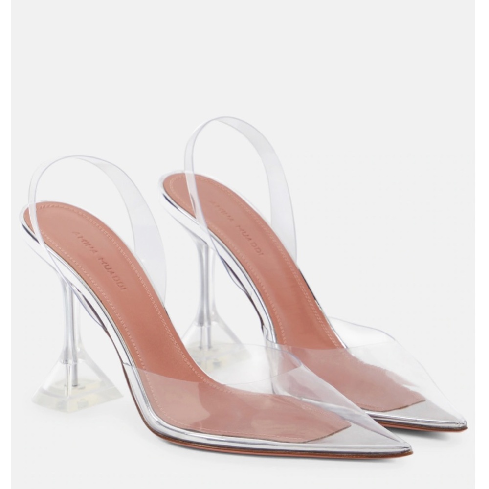 Amina Muaddi Transparent Holli Glass PVC Slingback Pumps 95